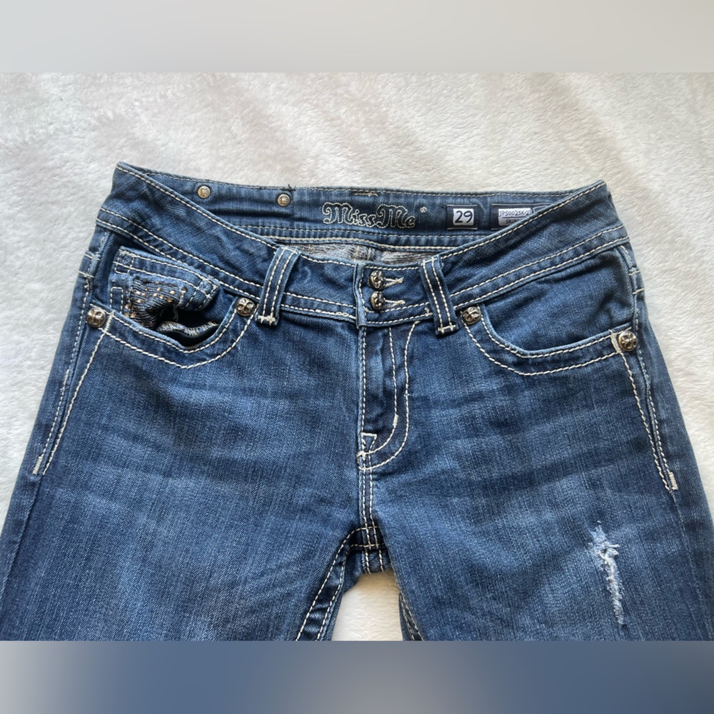 Y2K Miss Me Skinny Jeans - Distressed & Rhinestone Embellished - 29x32 - Picture 3 of 8